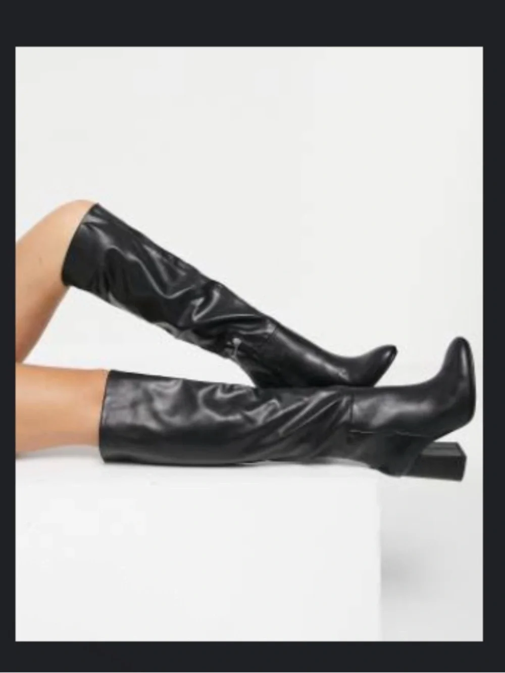 Pull&Bear high leg faux leather boots in black